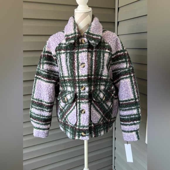 NWT- CALVIN KLEIN Women's Faux Sherpa Plaid Shirt Jacket Sz M - Picture 1 of 10